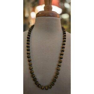 wood Beaded 30 Inch Vintage Necklace